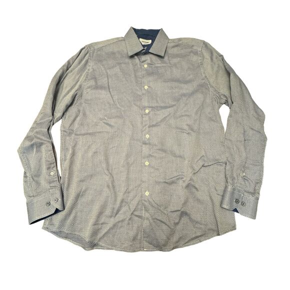 Duchamp Shirt Mens 42 16.5L Geometric Diamond Blue Button Front L/S Tailored Fit - Picture 1 of 6